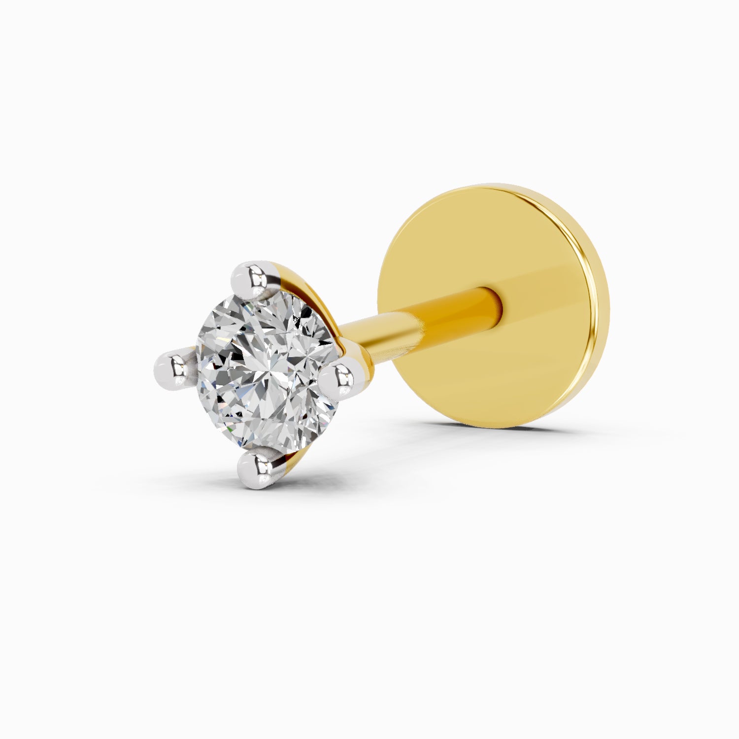 0.05 Carat  | 925 Sterling Silver Yellow Gold Plated Solitaire Nosepin (Screw Back)