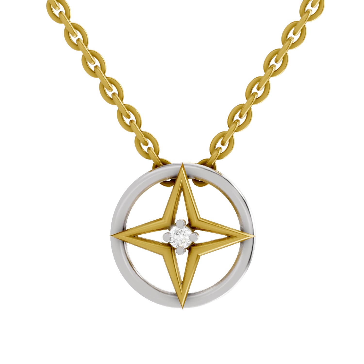 0.02 Carat| 925 Sterling Silver Gold Plated Four-Pointed Star Pendant Necklace
