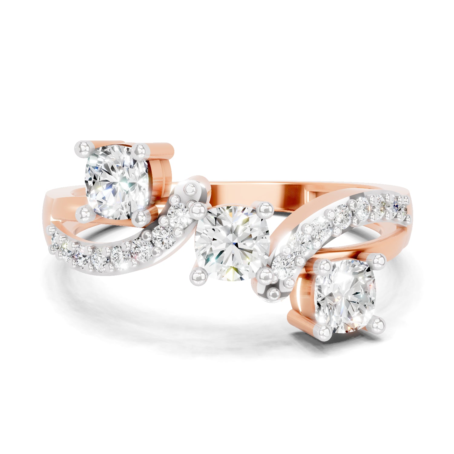 0.97 Carat Round Shape Diamond Three-Stone Ring | 14K Rose Gold