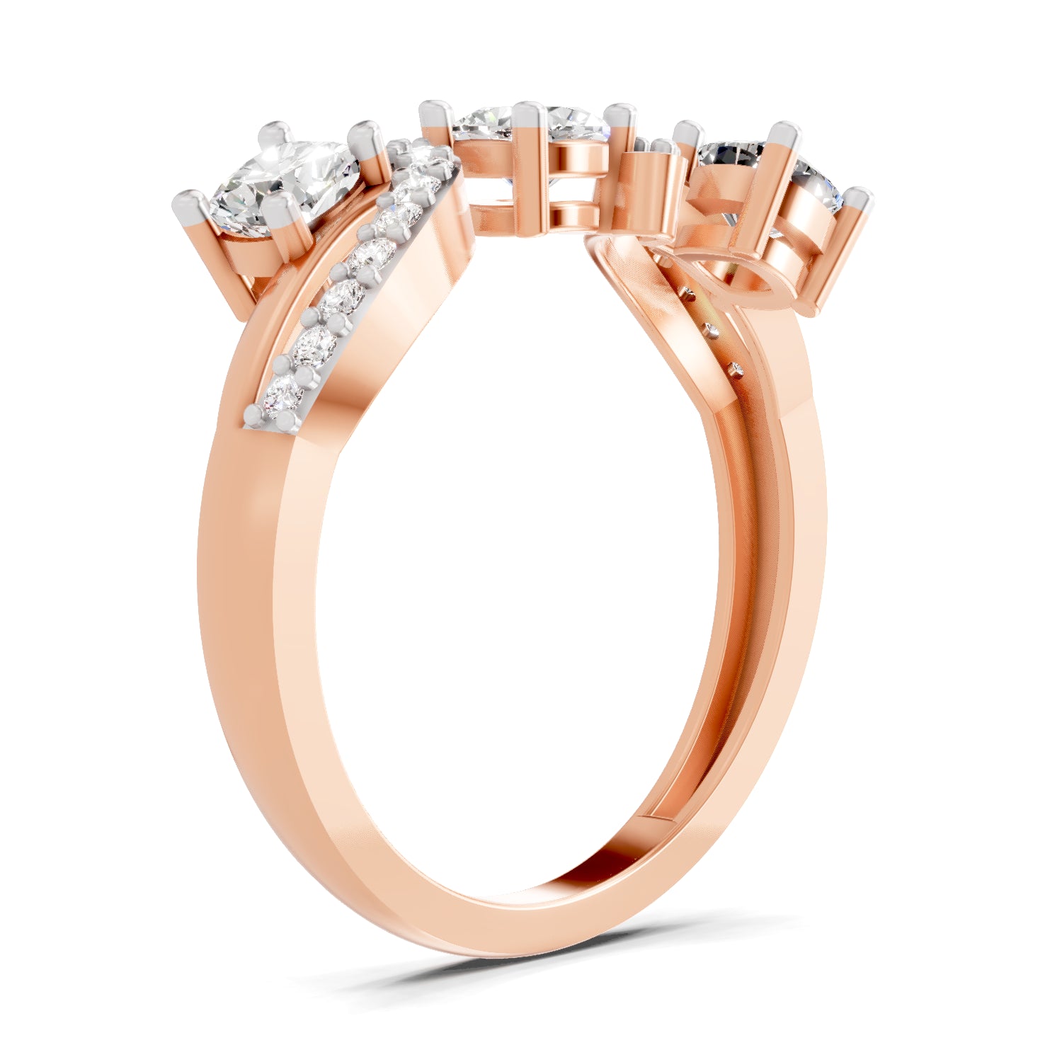 0.97 Carat Round Shape Diamond Three-Stone Ring | 14K Rose Gold