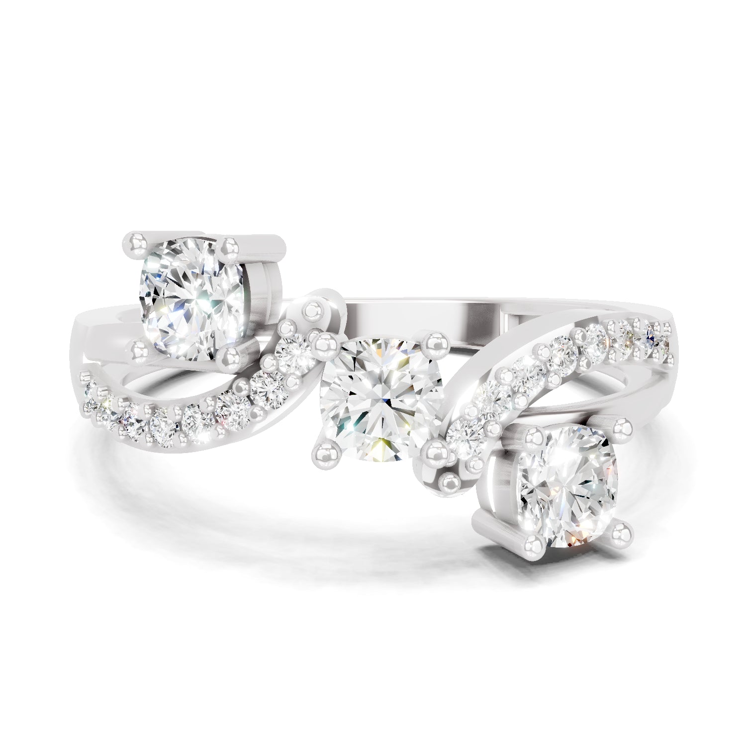 0.97 Carat Round Shape Diamond Three-Stone Ring | 14K White Gold