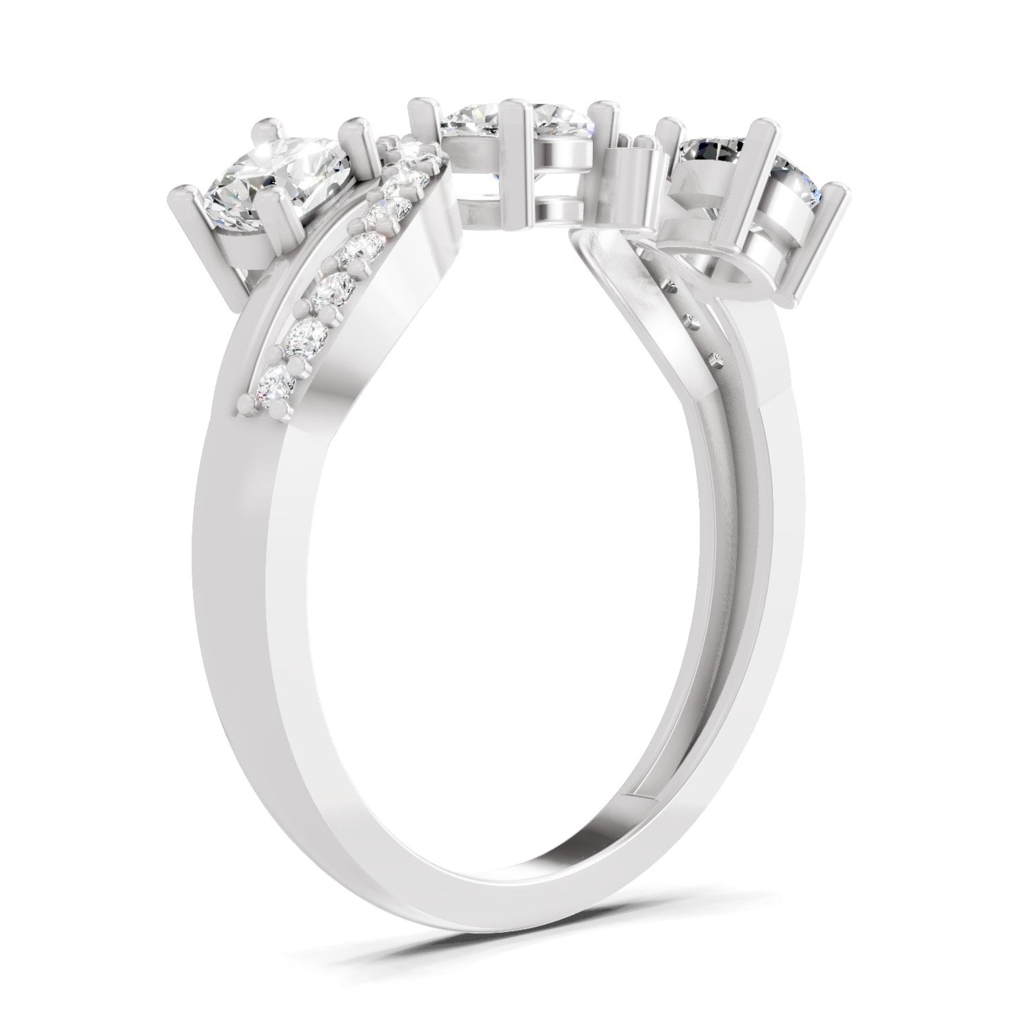0.97 Carat Round Shape Diamond Three-Stone Ring | 14K White Gold