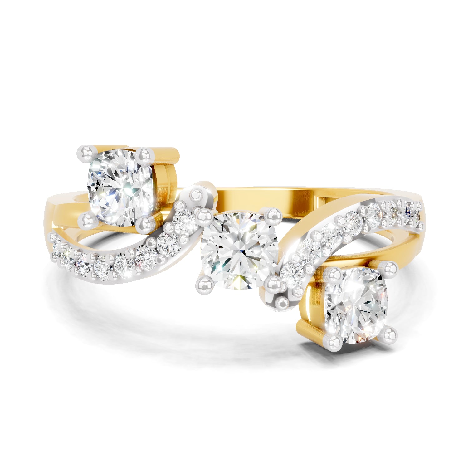 0.97 Carat Round Shape Diamond Three-Stone Ring | 14K Yellow Gold
