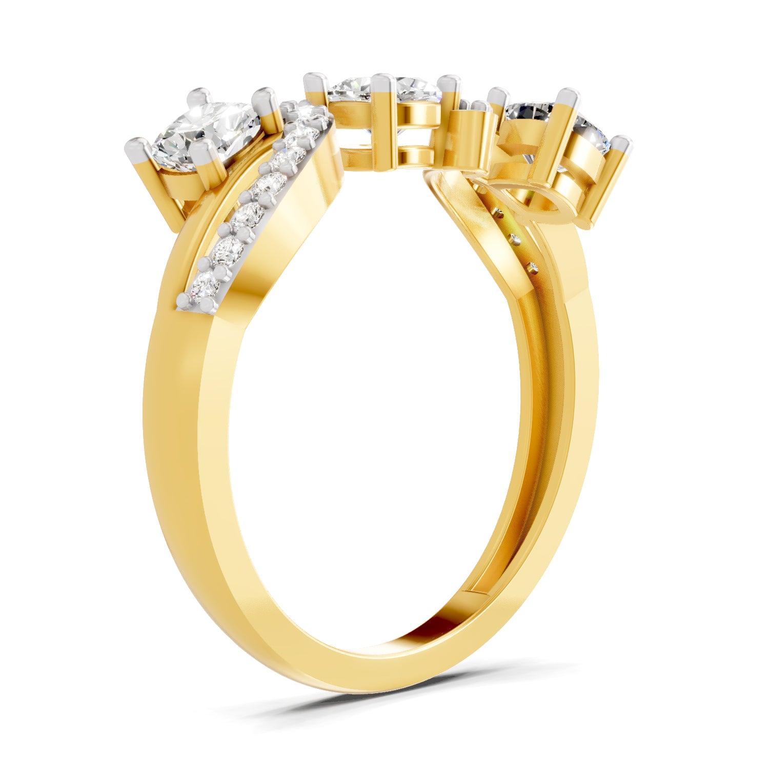 0.97 Carat Round Shape Diamond Three-Stone Ring | 14K Yellow Gold