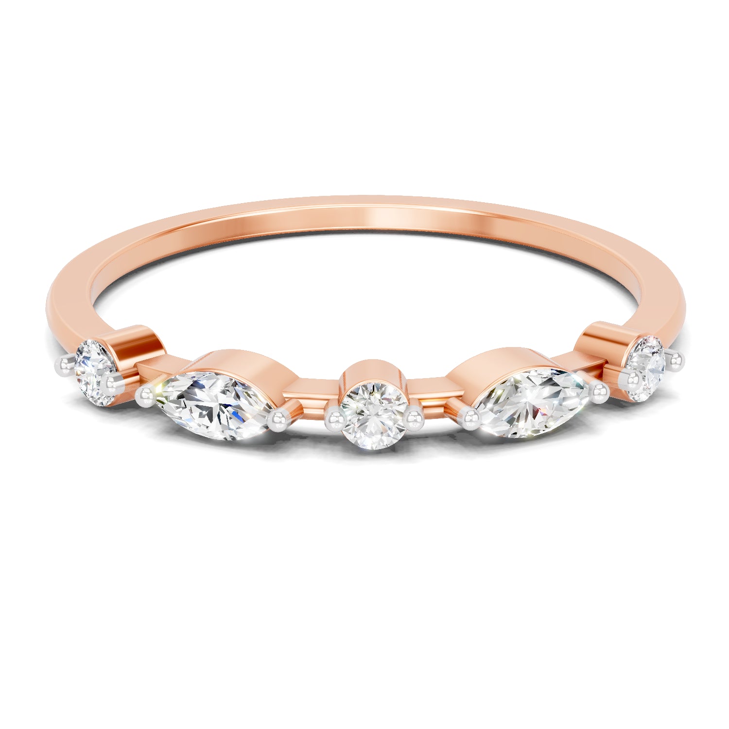 0.24 Carat Round & Marquise Shape Diamond Five-Stone Ring | 14K Rose Gold