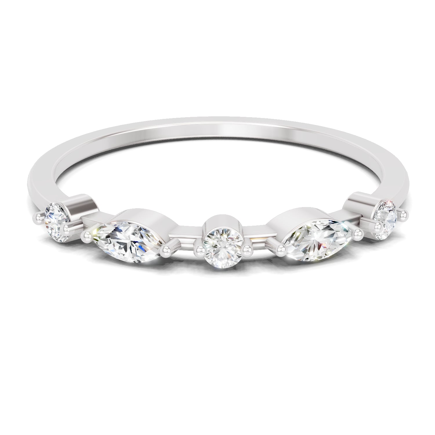 0.24 Carat Round & Marquise Shape Diamond Five-Stone Ring | 14K White Gold