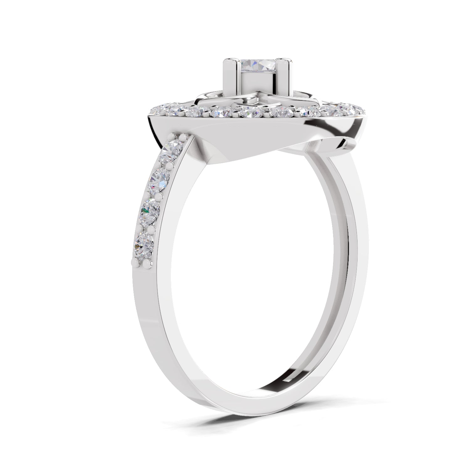0.86 Carat Round Shape Diamond Floral Halo Ring | 14K White Gold