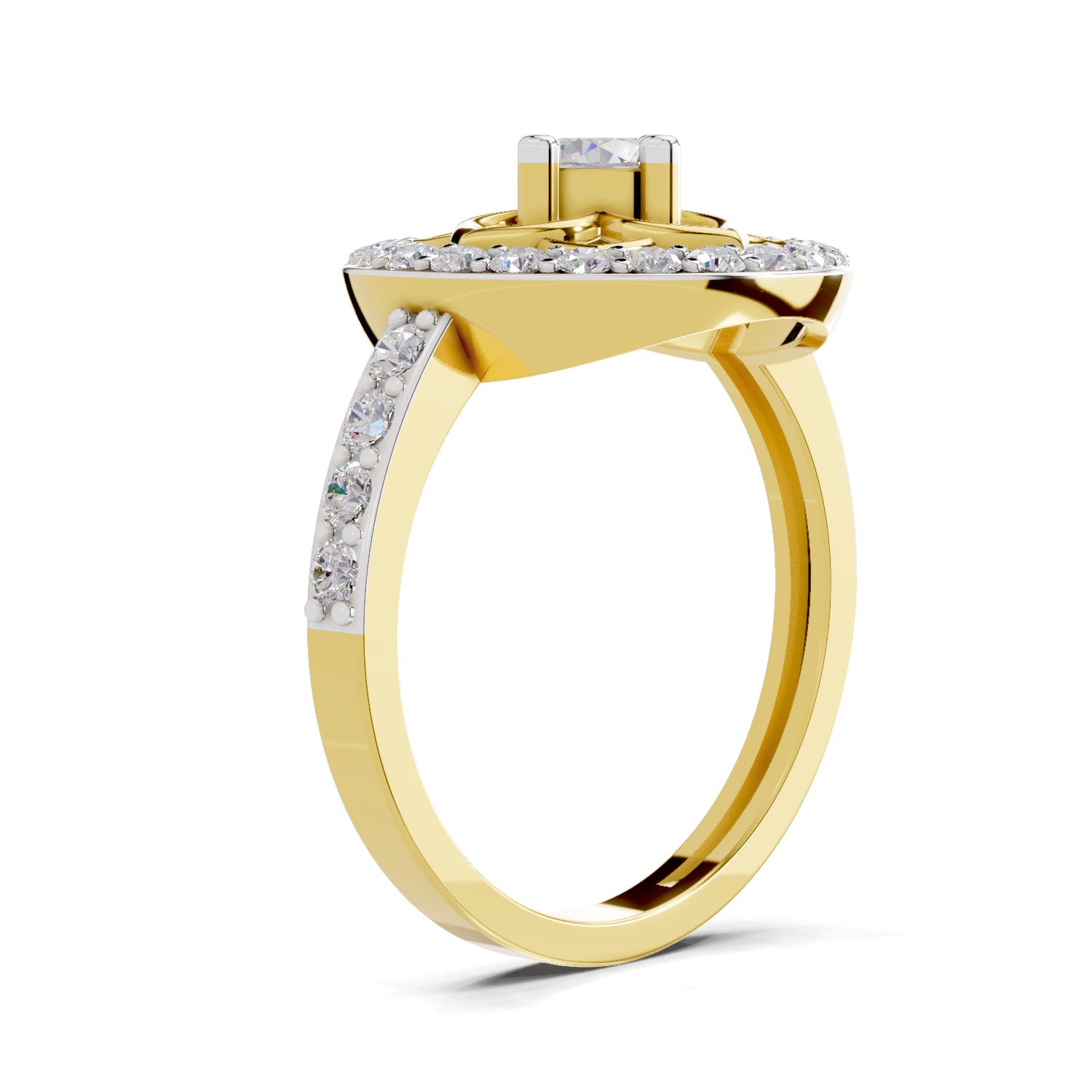 0.86 Carat Round Shape Diamond Floral Halo Ring | 14K Yellow Gold