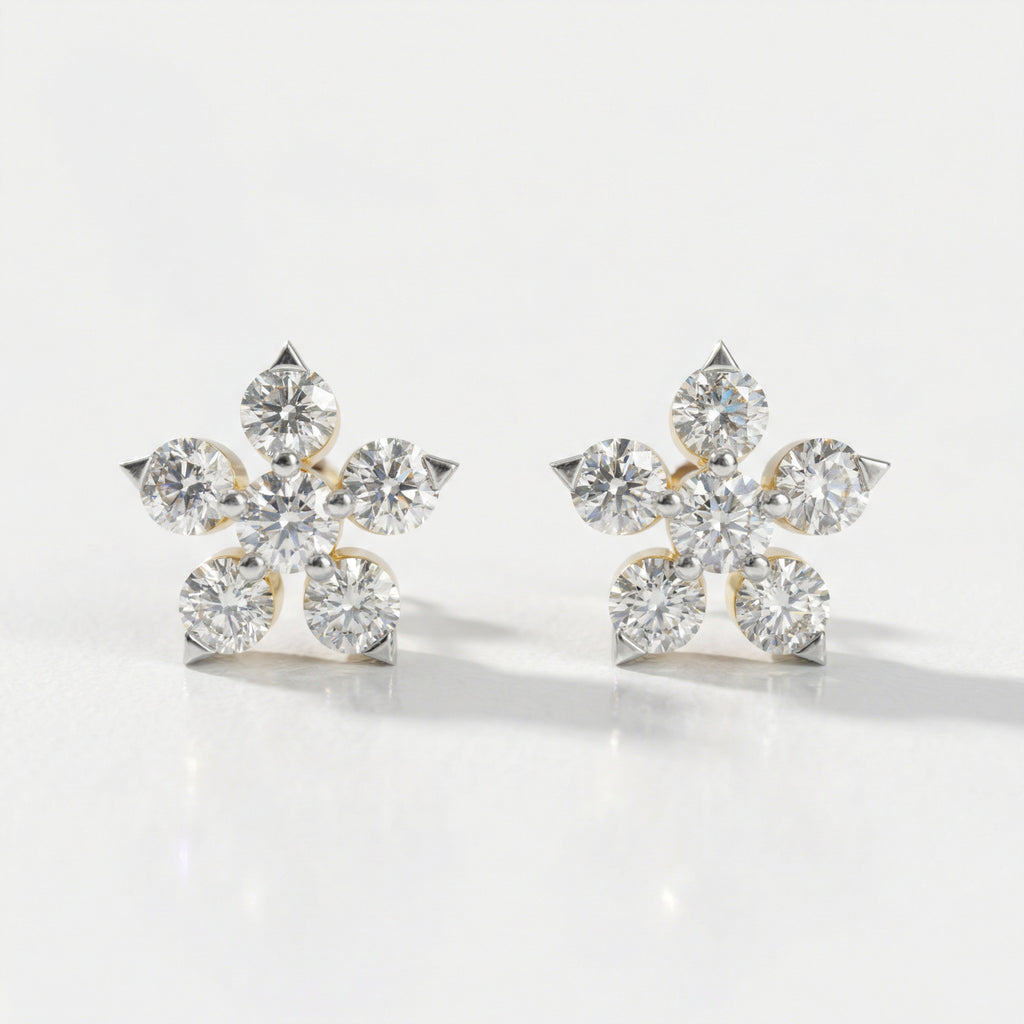 0.44 Ct  Round Shape Diamond Floral Stud Earrings | 14K Rose Gold
