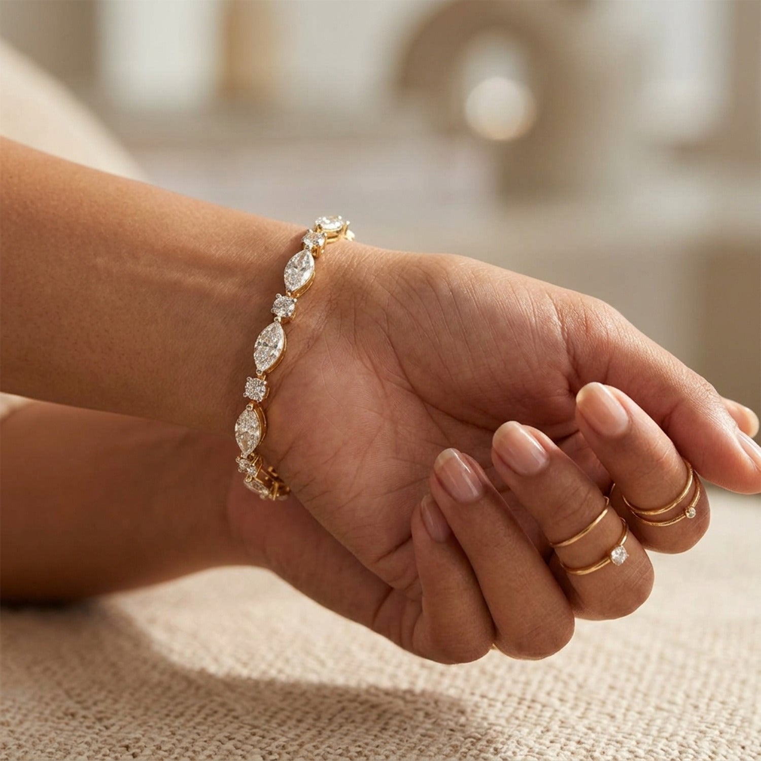 5.18 Carat Solitaire Lab Grown Diamond Bracelet In 14K Gold