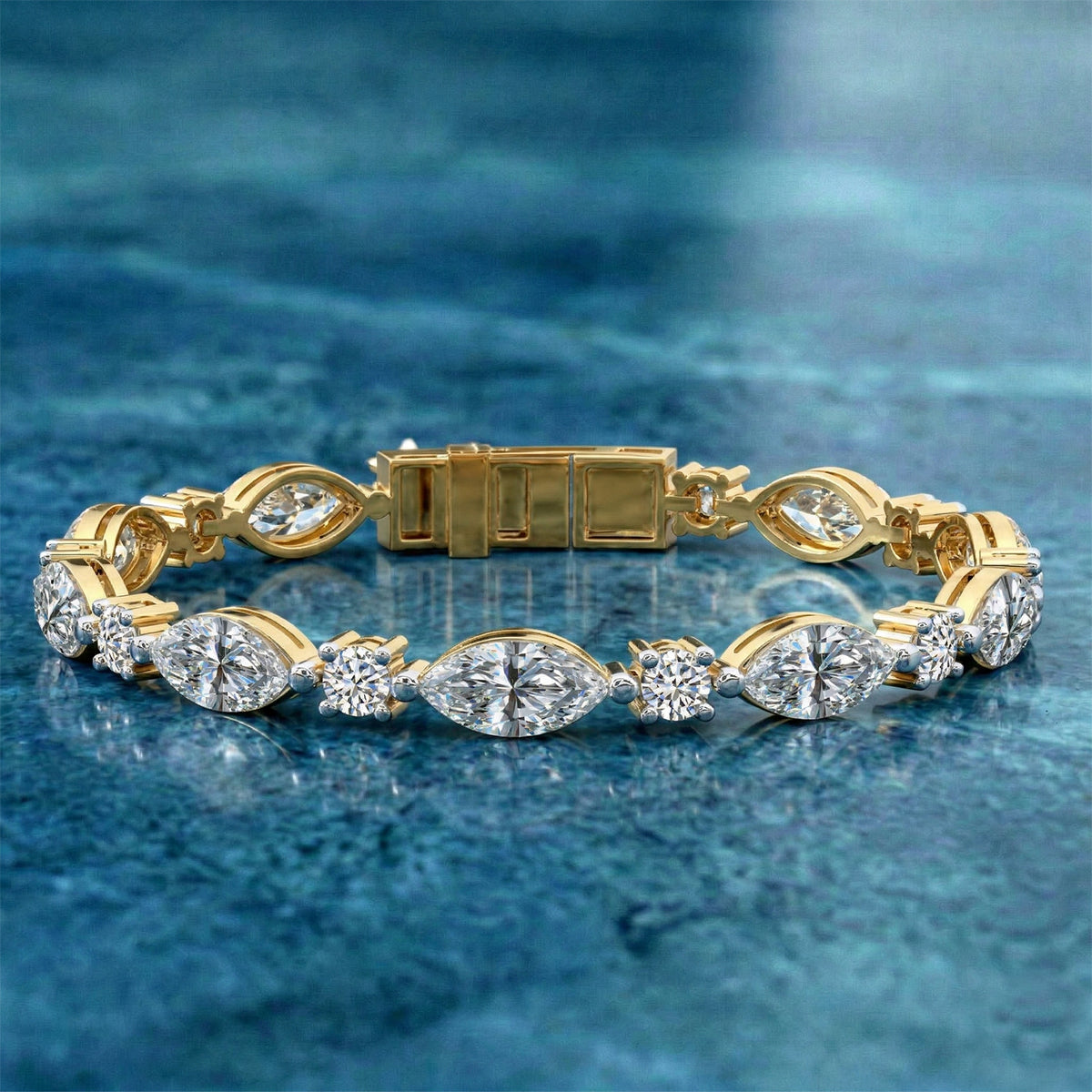 Sparkles Round & Baguette Two Tone Diamond Bracelet