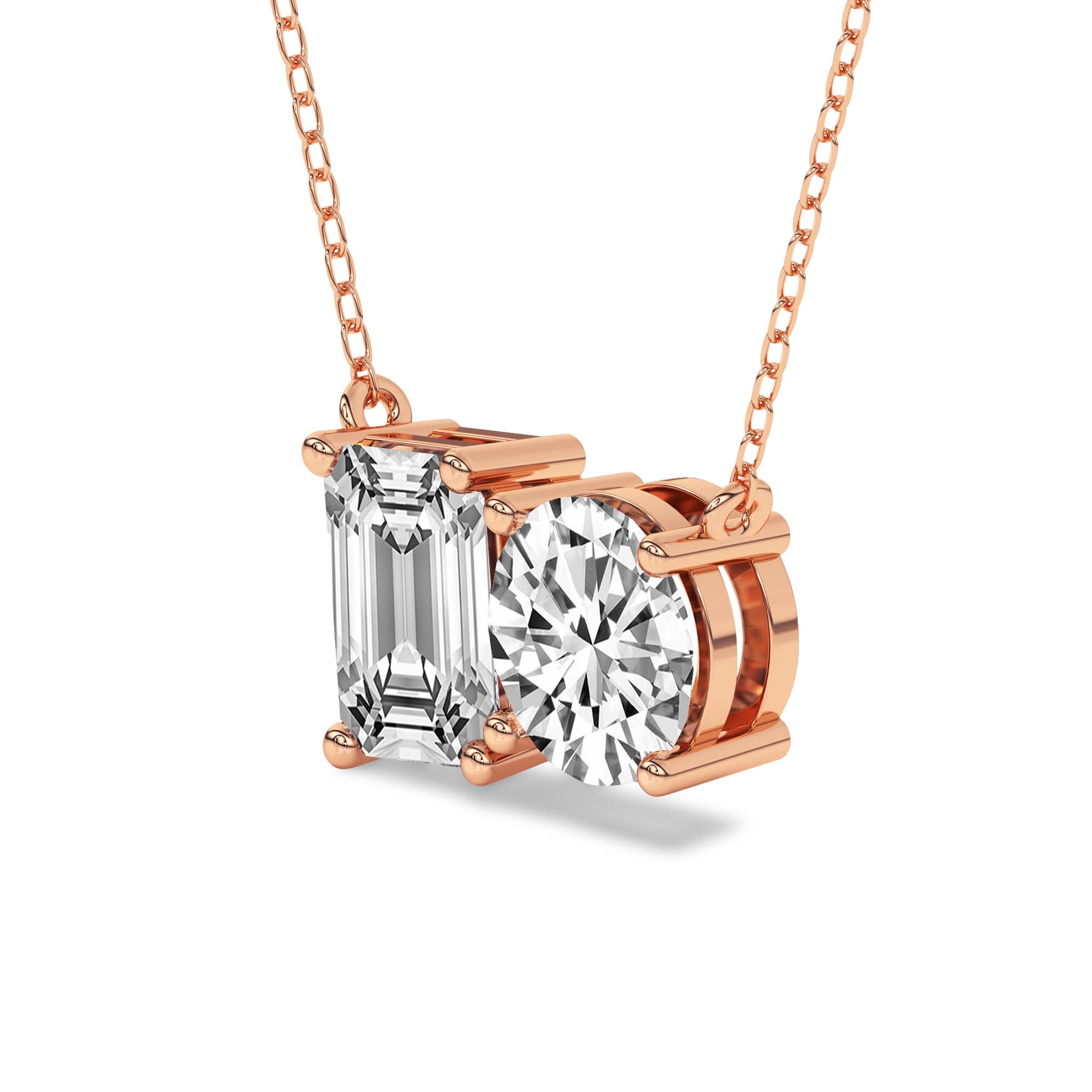 2 Ct Emerald & Round Shape Diamond Fashion Necklace | 14K Rose Gold