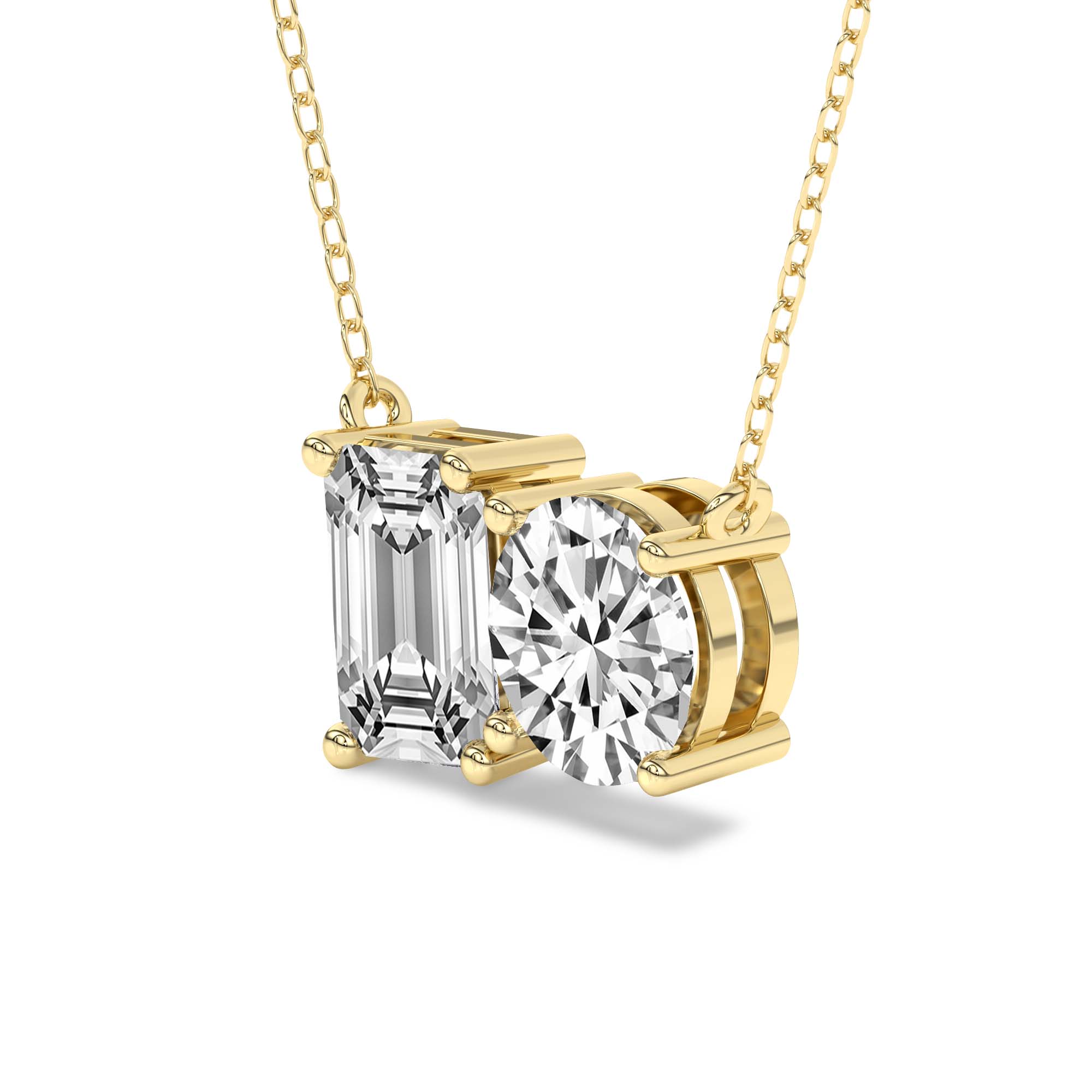 2 Ct Emerald & Round Shape Diamond Fashion Necklace | 14K Yellow Gold
