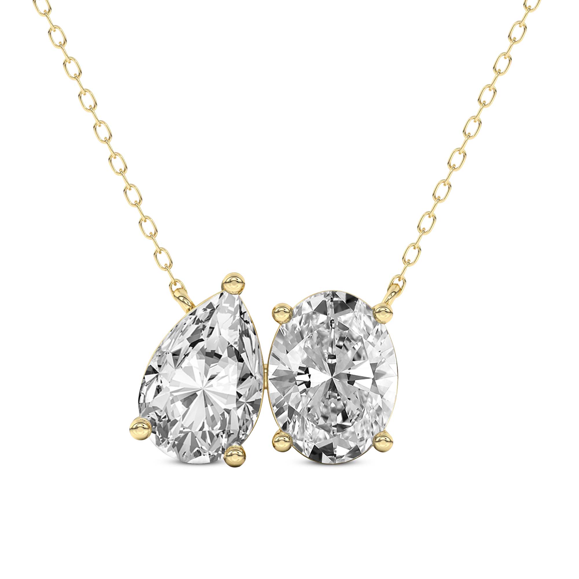 2 Ct Pear & Oval Shape Diamond Fashion Necklace | 14K Yellow Gold