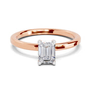 0.75 Ct Emerald Shape Solitaire Diamond Ring| 14K Rose Gold