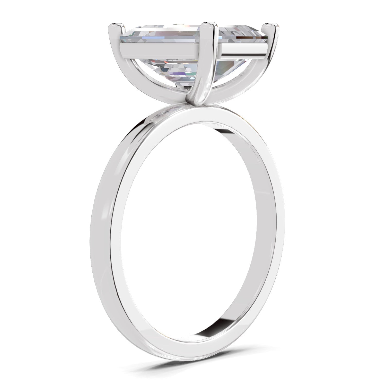 4 Ct Emerald Shape Solitaire Diamond Ring| 14K White Gold