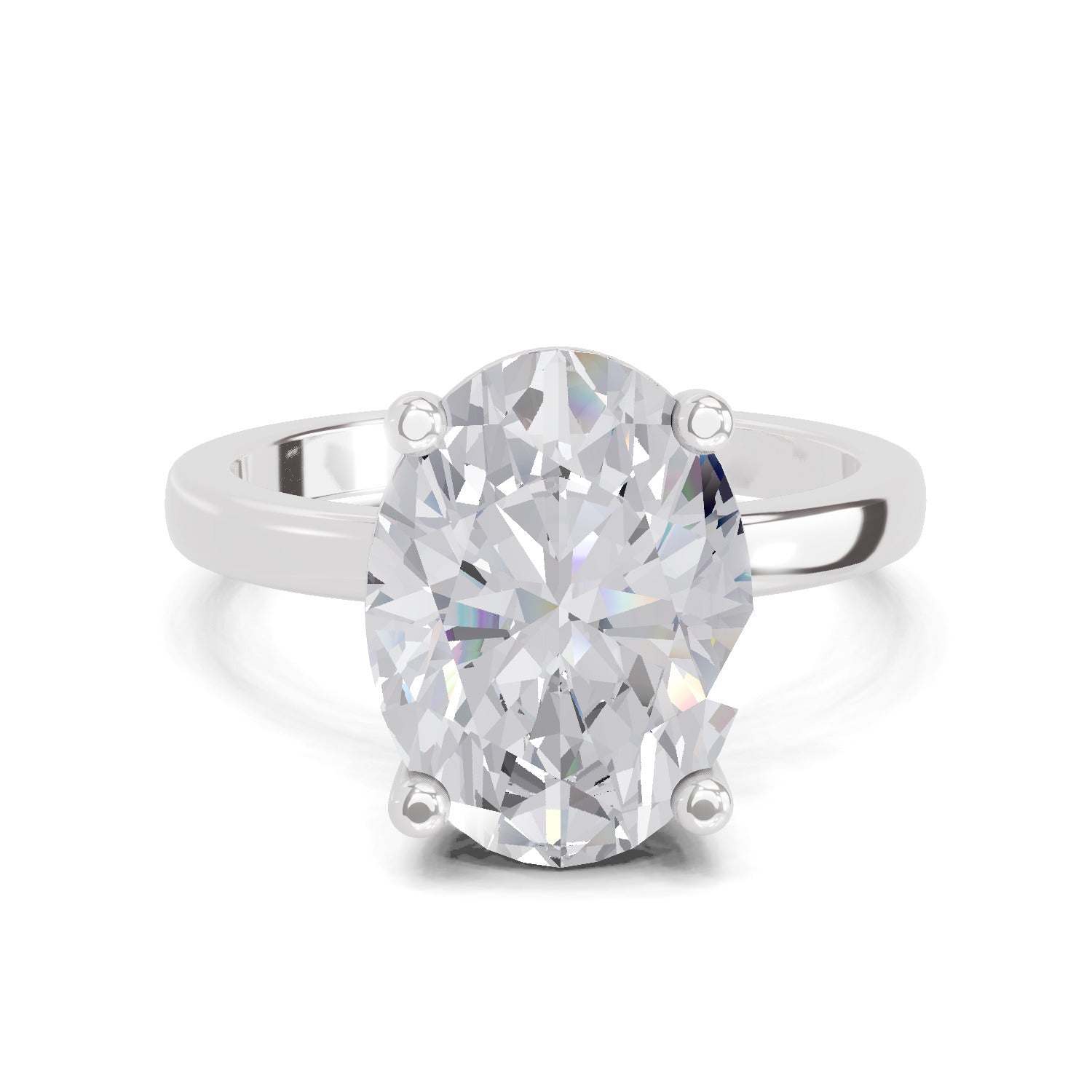 4 Ct Oval Shape Solitaire Diamond Ring| 14K White Gold