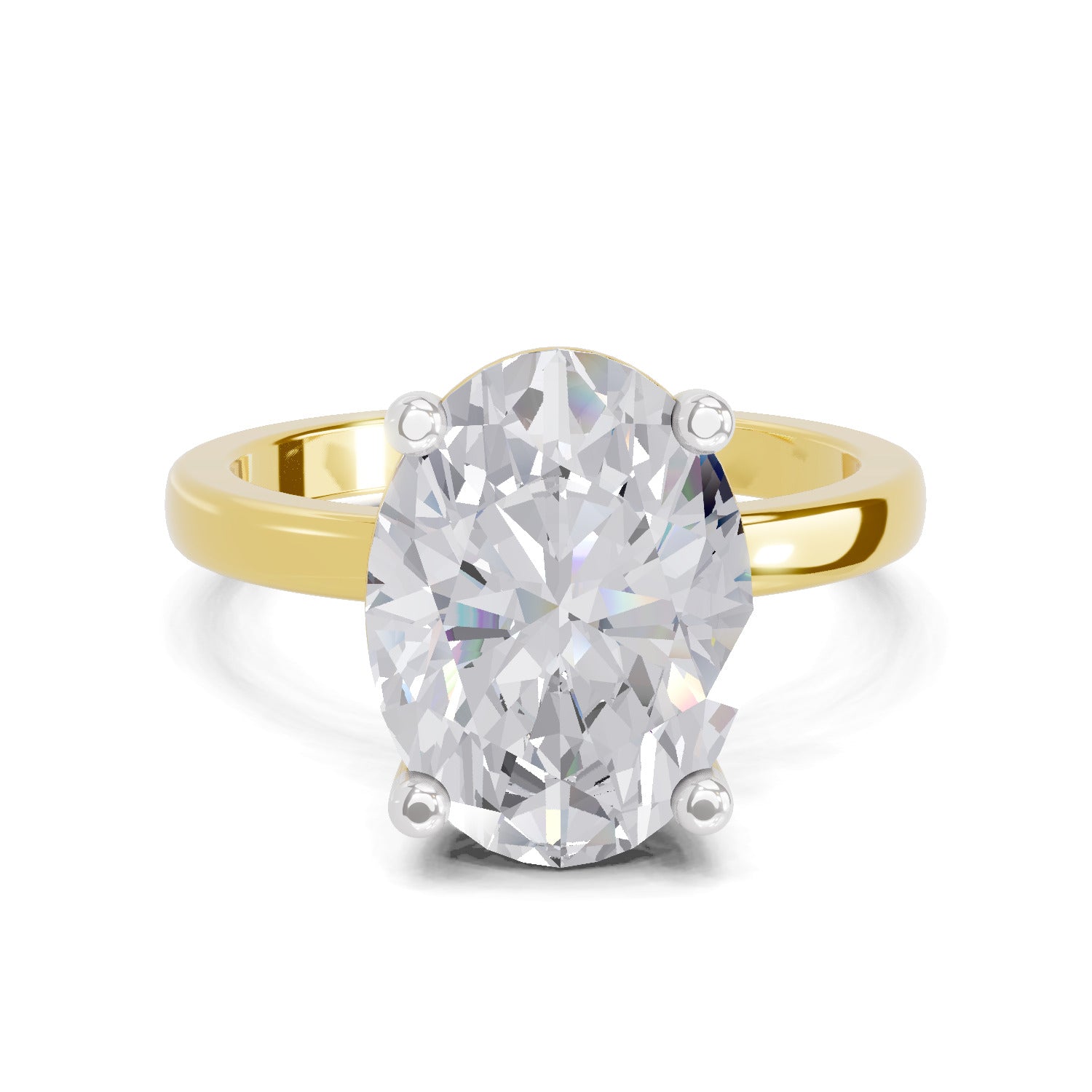 4 Ct Oval Shape Solitaire Diamond Ring| 14K Yellow Gold