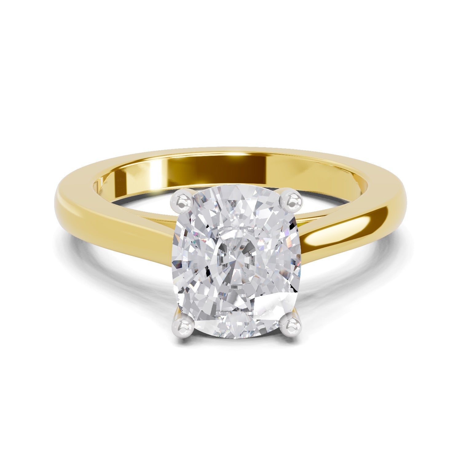 2 Ct Cushion Shape Solitaire Diamond Ring| 14K Yellow Gold