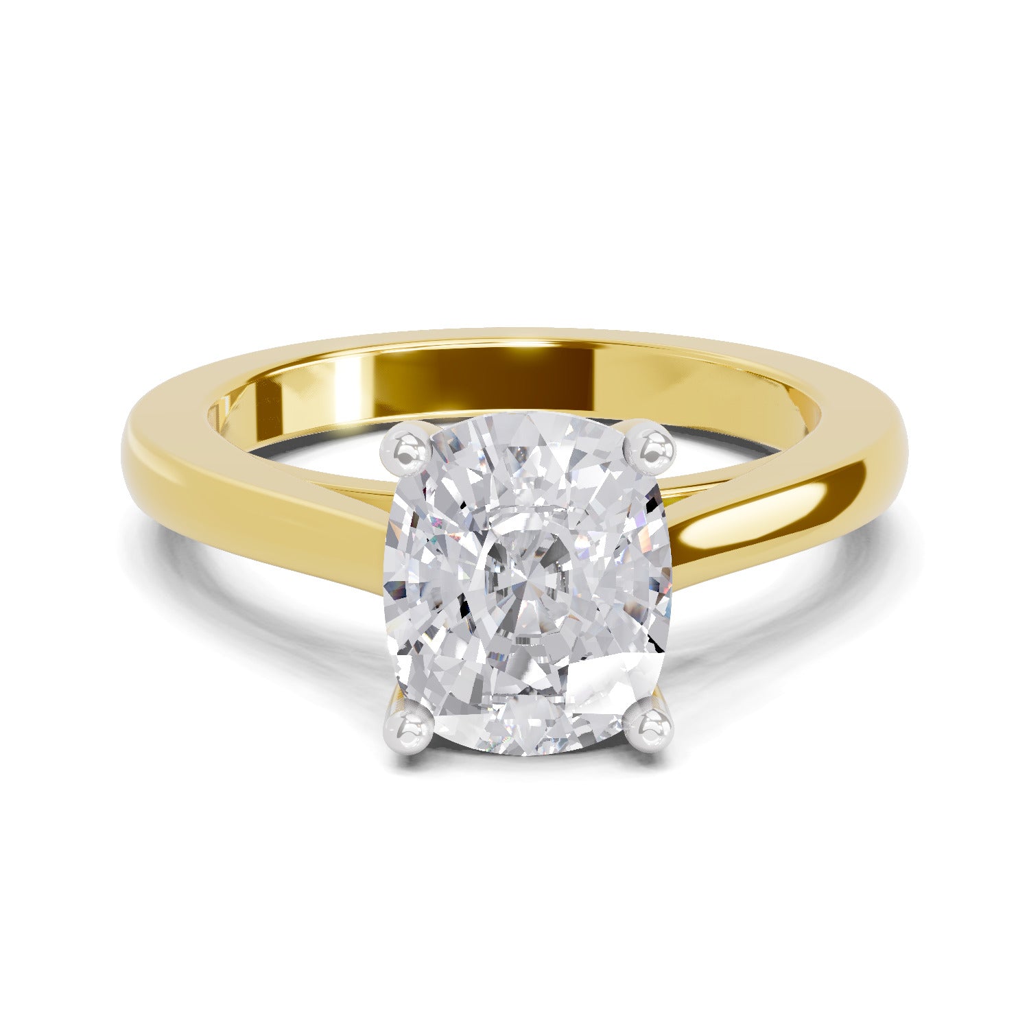 3 Ct Cushion Shape Solitaire Diamond Ring| 14K Yellow Gold