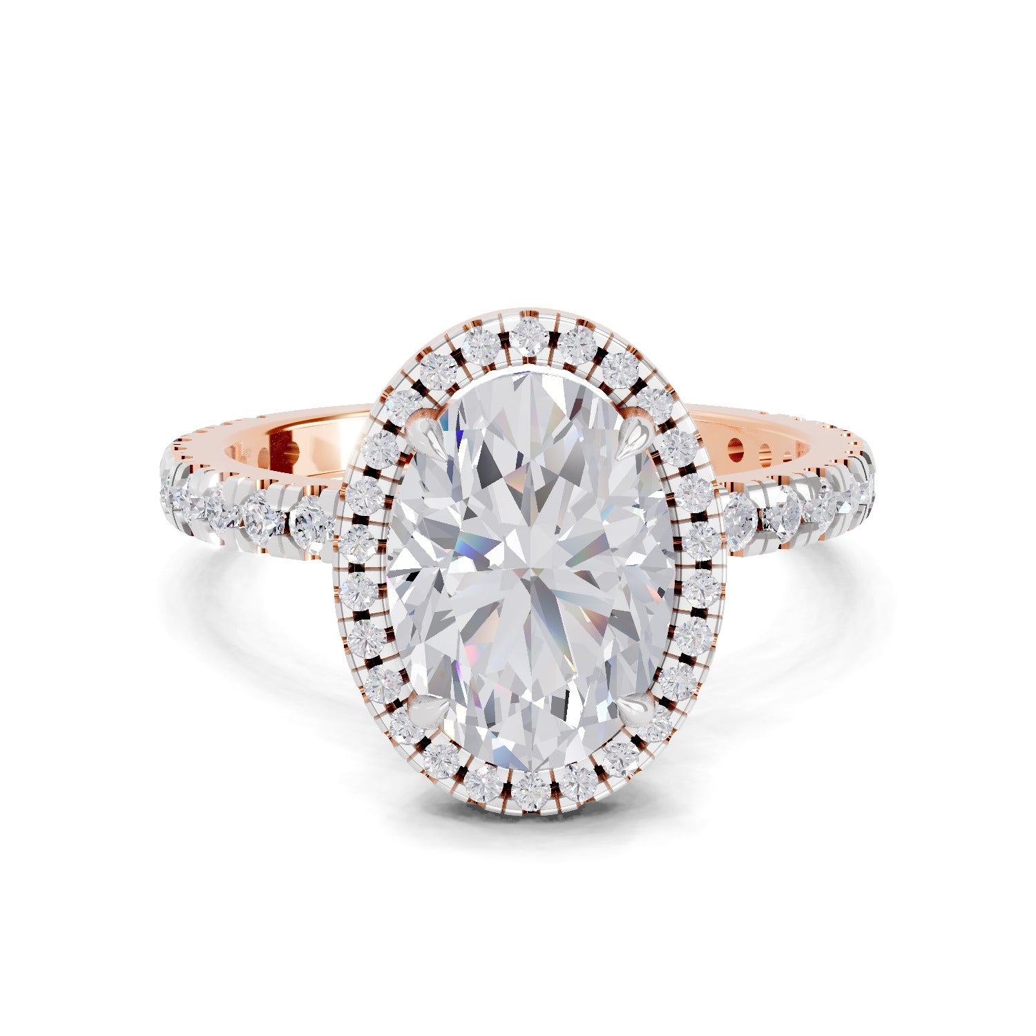 2.6 Ct  Oval Shape Halo Diamond Ring| 14K Rose Gold