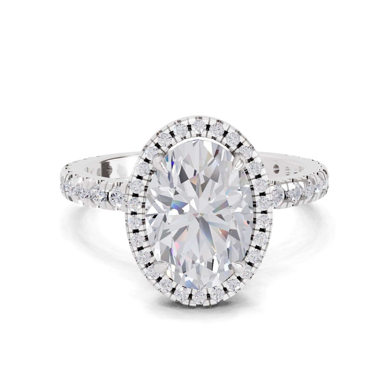 2.6 Ct  Oval Shape Halo Diamond Ring| 14K White Gold