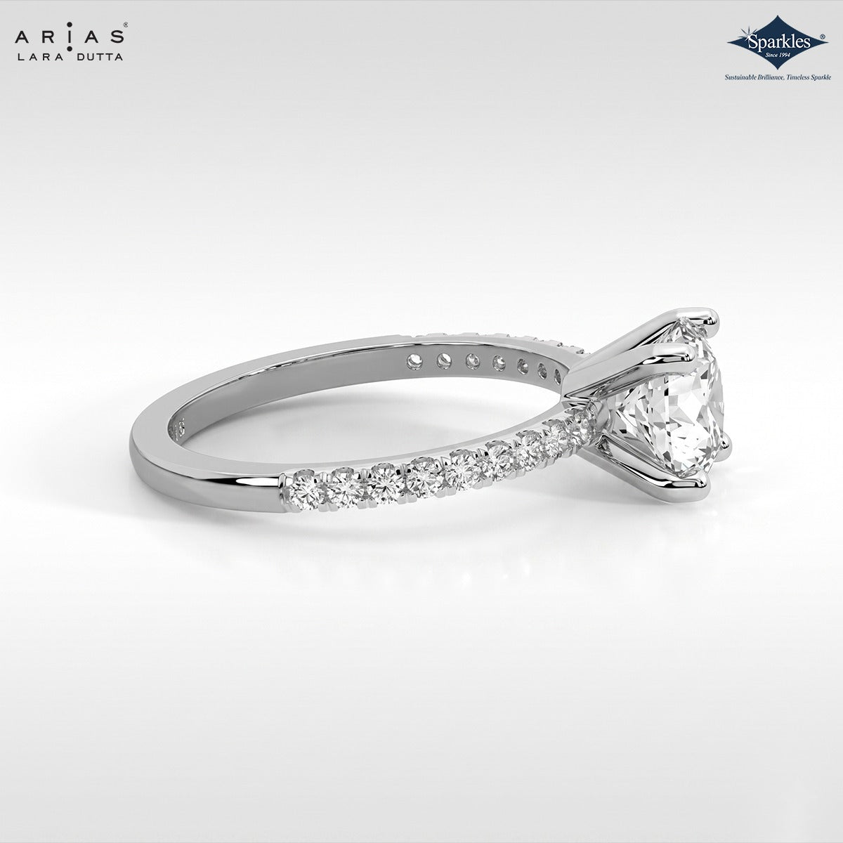 Arias by Lara Dutta Traditional Pave Solitaire Diamond Ring