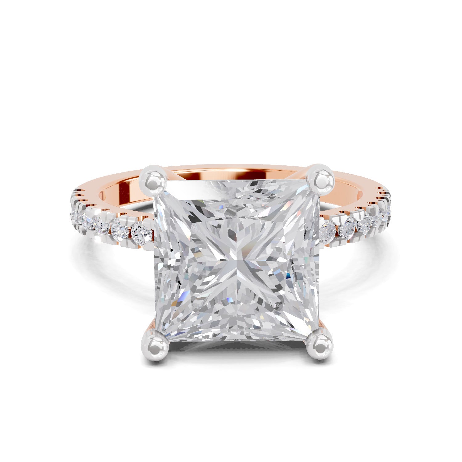 4.22 Ct Princess Shape Solitaire Diamond Ring| 14K Rose Gold