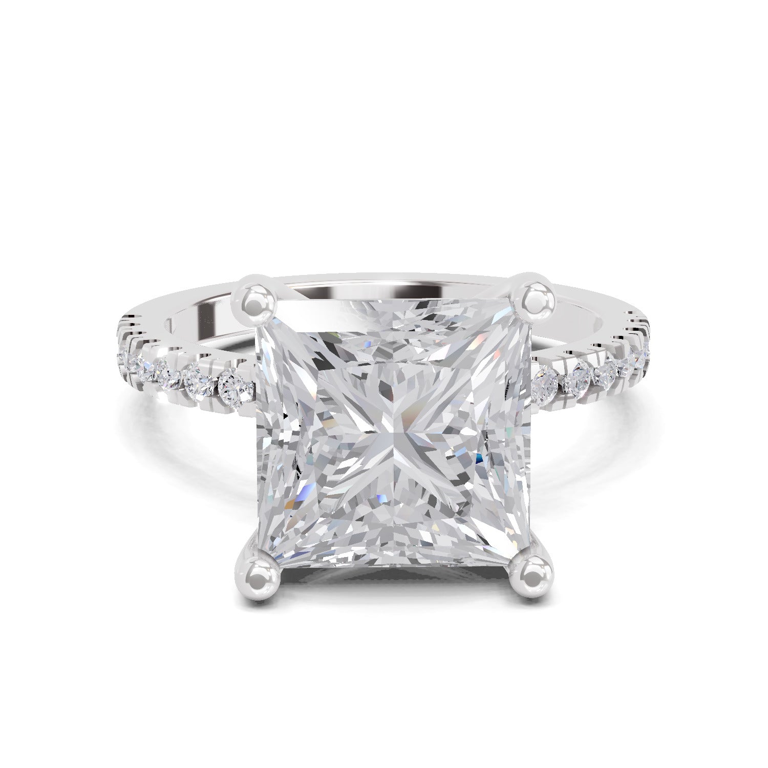 4.22 Ct Princess Shape Solitaire Diamond Ring| 14K White Gold