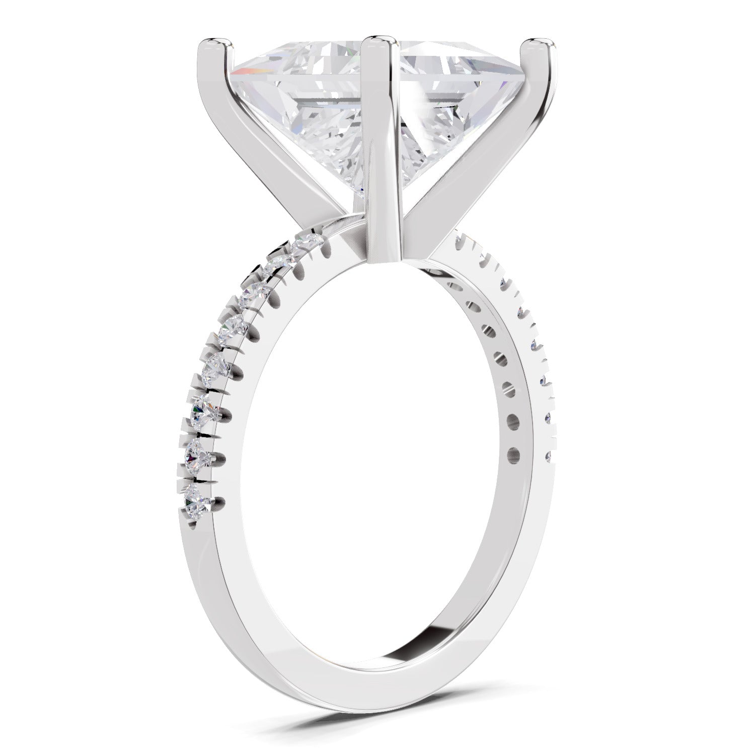 4.22 Ct Princess Shape Solitaire Diamond Ring| 14K White Gold
