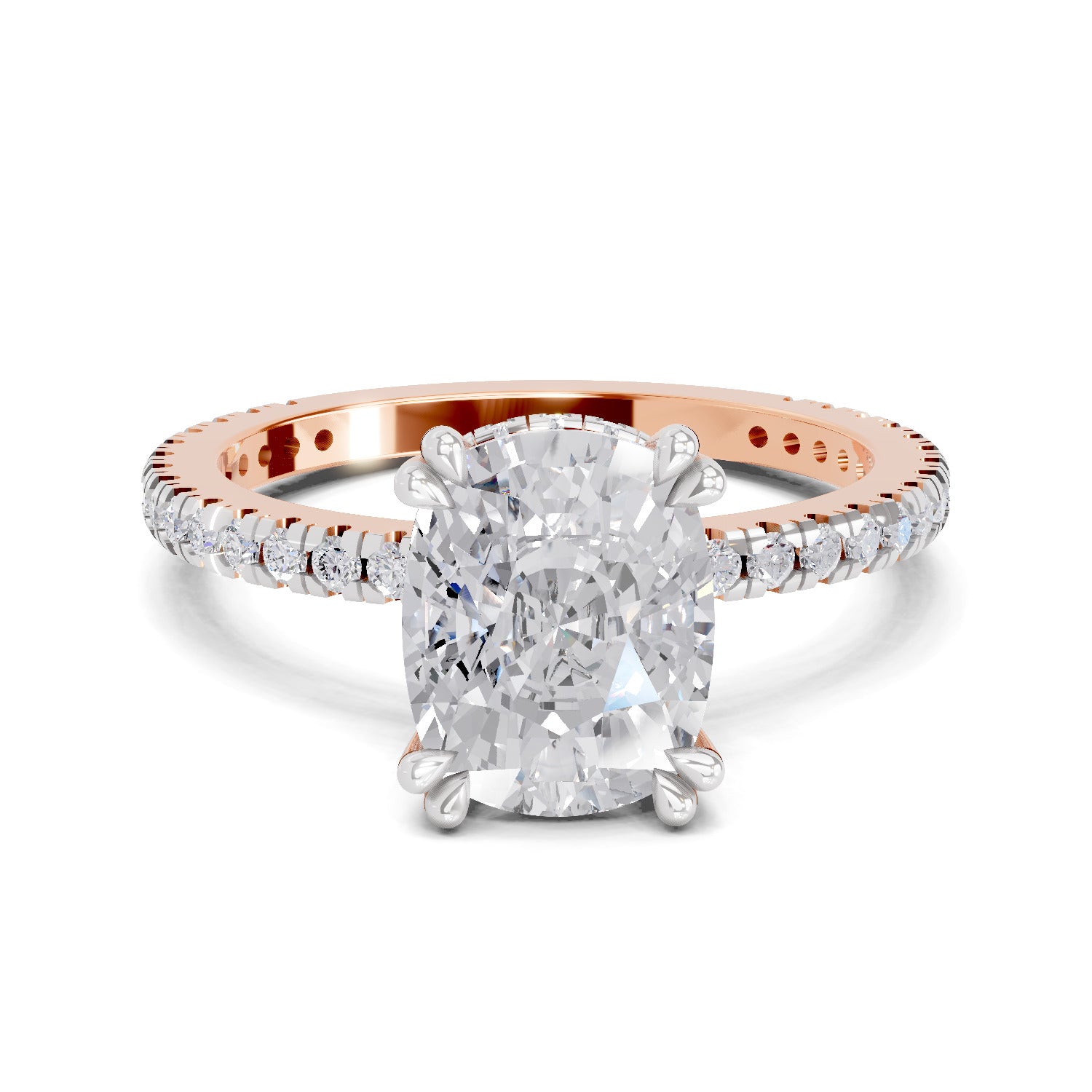 3.19 Ct Cushion Shape Solitaire Diamond Ring| 14K Rose Gold
