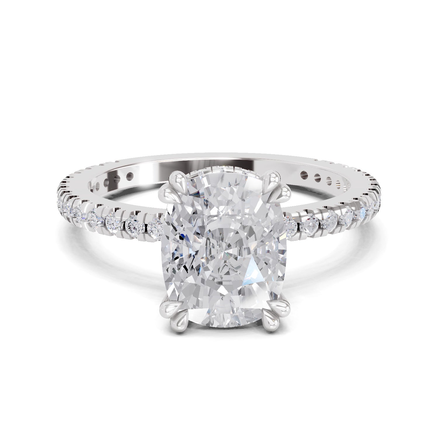 3.19 Ct Cushion Shape Solitaire Diamond Ring| 14K White Gold