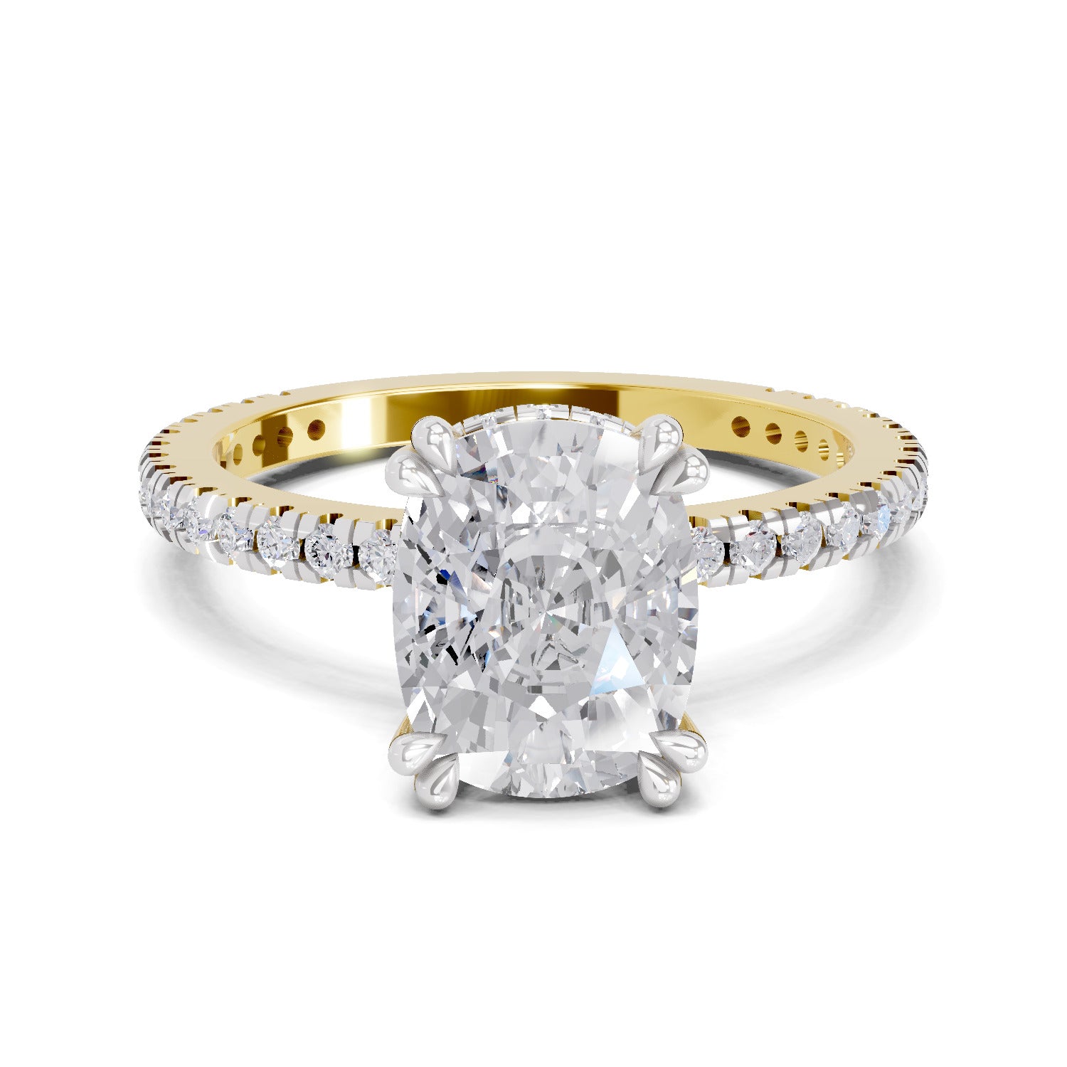 3.19 Ct Cushion Shape Solitaire Diamond Ring| 14K Yellow Gold