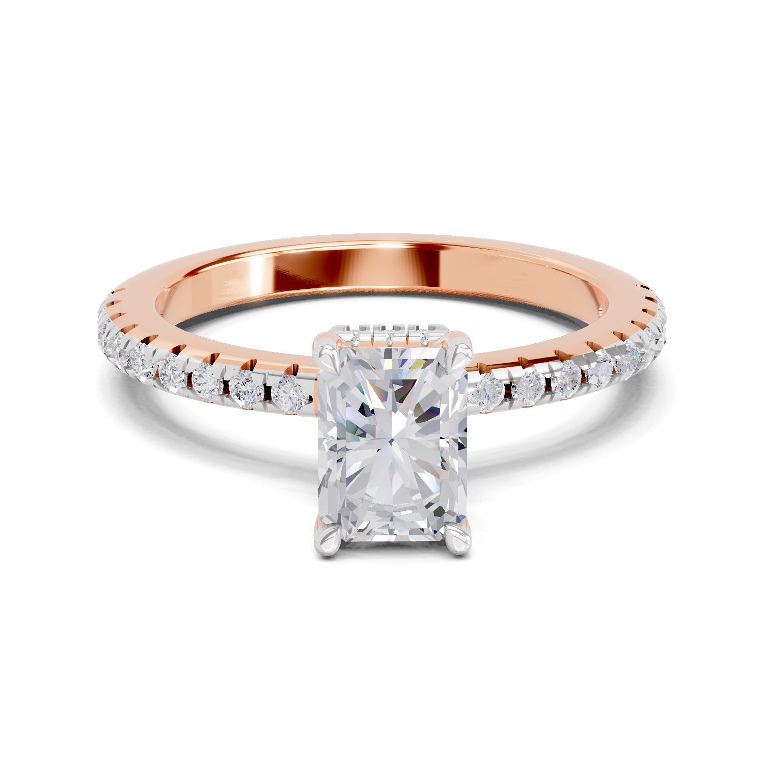 1.02 Ct Emerald Shape Solitaire Diamond Ring| 14K Rose Gold