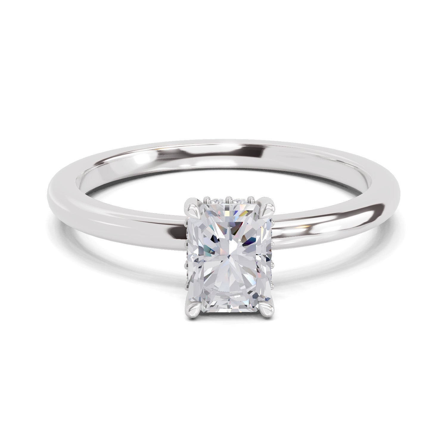 0.8 Ct Emerald Shape Solitaire Diamond Ring| 14K White Gold