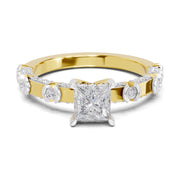 0.89 Ct Princess Shape Solitaire Diamond Ring| 14K Yellow Gold