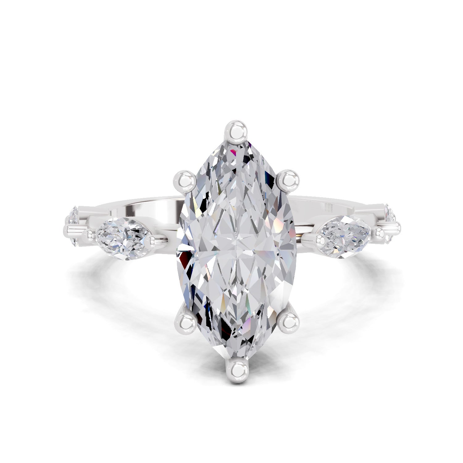 3.6 Ct Marquise Shape Solitaire Diamond Ring| 14K White Gold