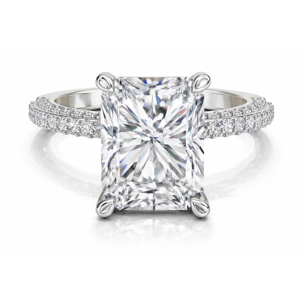 Sparkles 5.37 Ct Emerald Shape Solitaire Diamond Ring 14K Yellow Gold