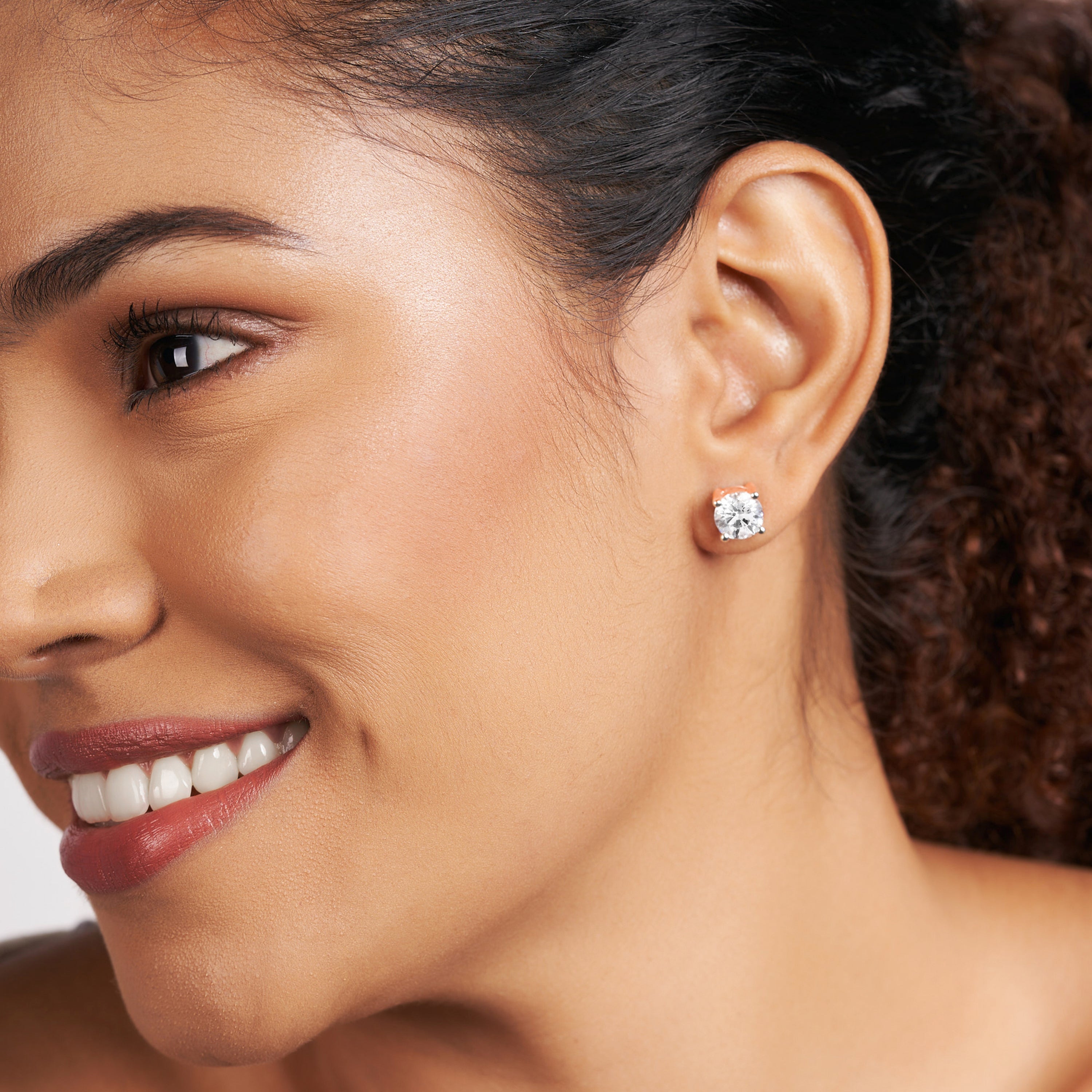 1 Ct  4 Prong Round Shape Diamond Earrings | 14K Rose Gold