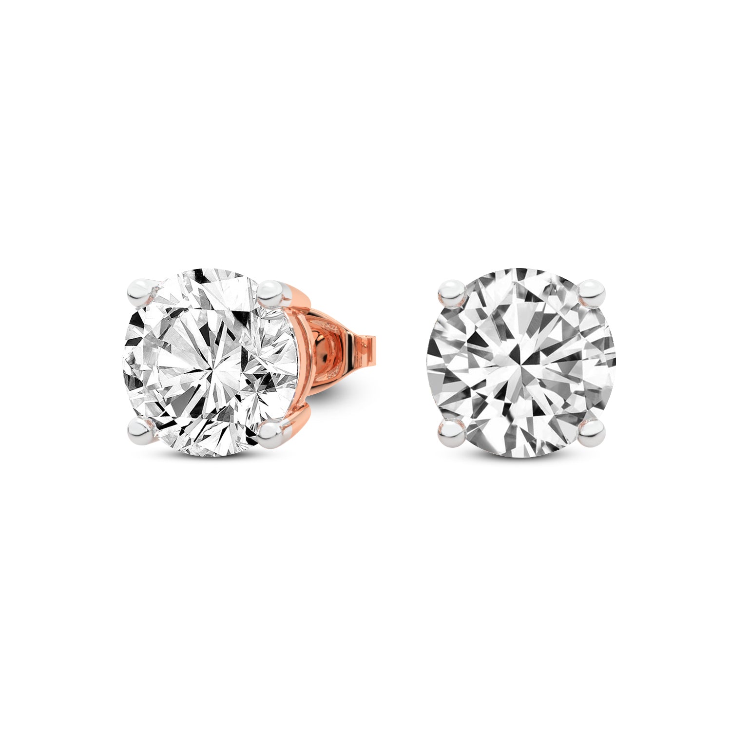 1 Ct  4 Prong Round Shape Diamond Earrings | 14K Rose Gold