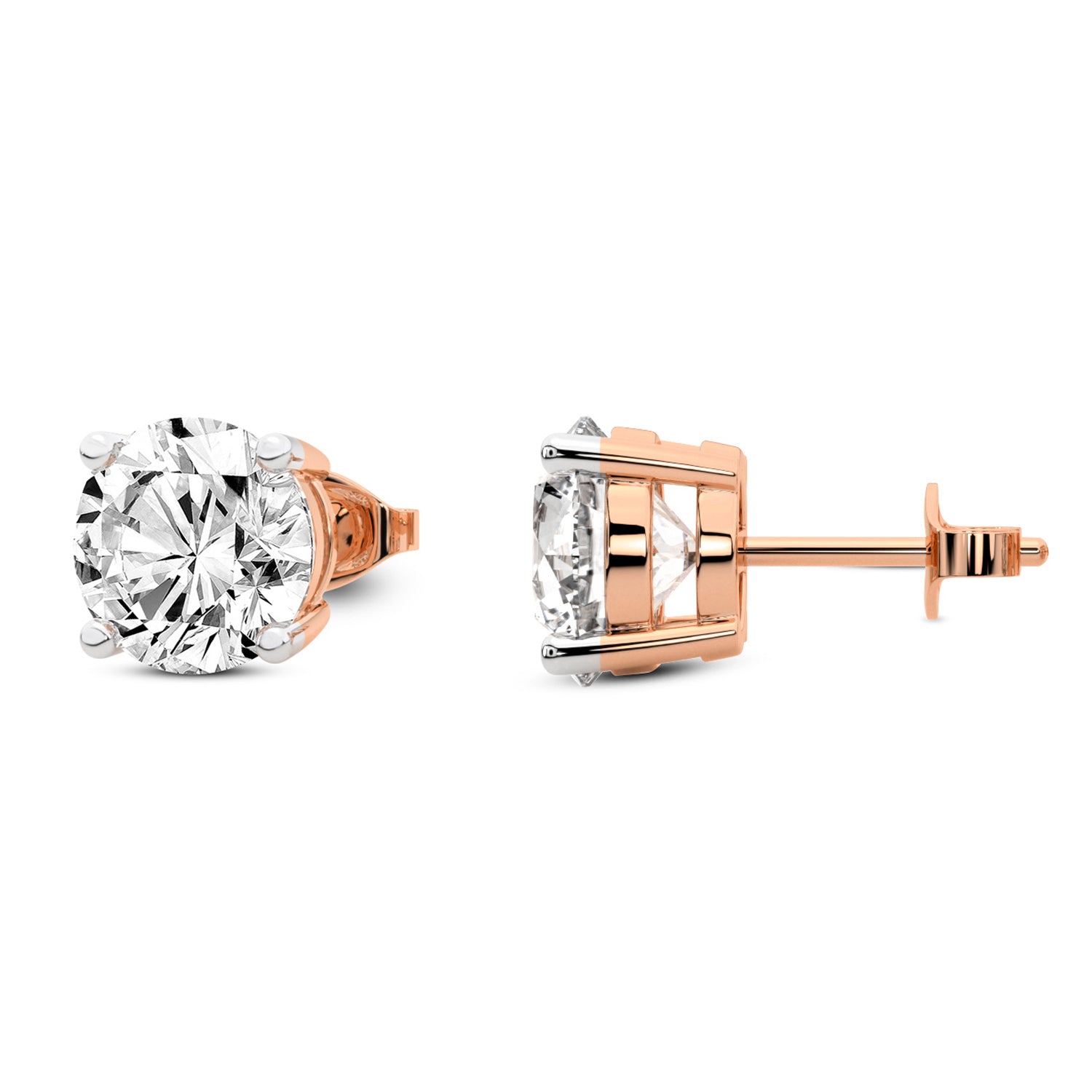 1 Ct  4 Prong Round Shape Diamond Earrings | 14K Rose Gold