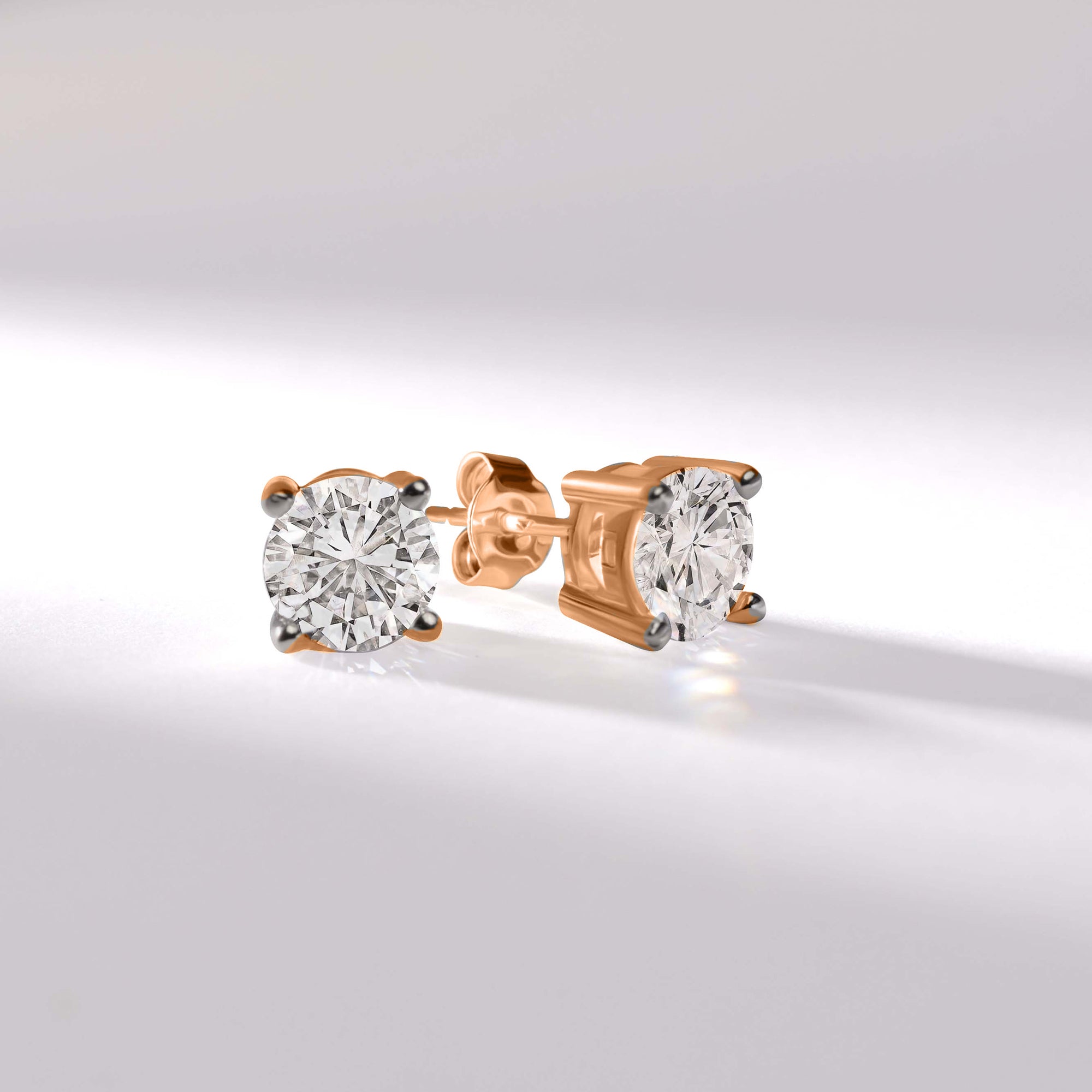 1 Ct  4 Prong Round Shape Diamond Earrings | 14K Rose Gold