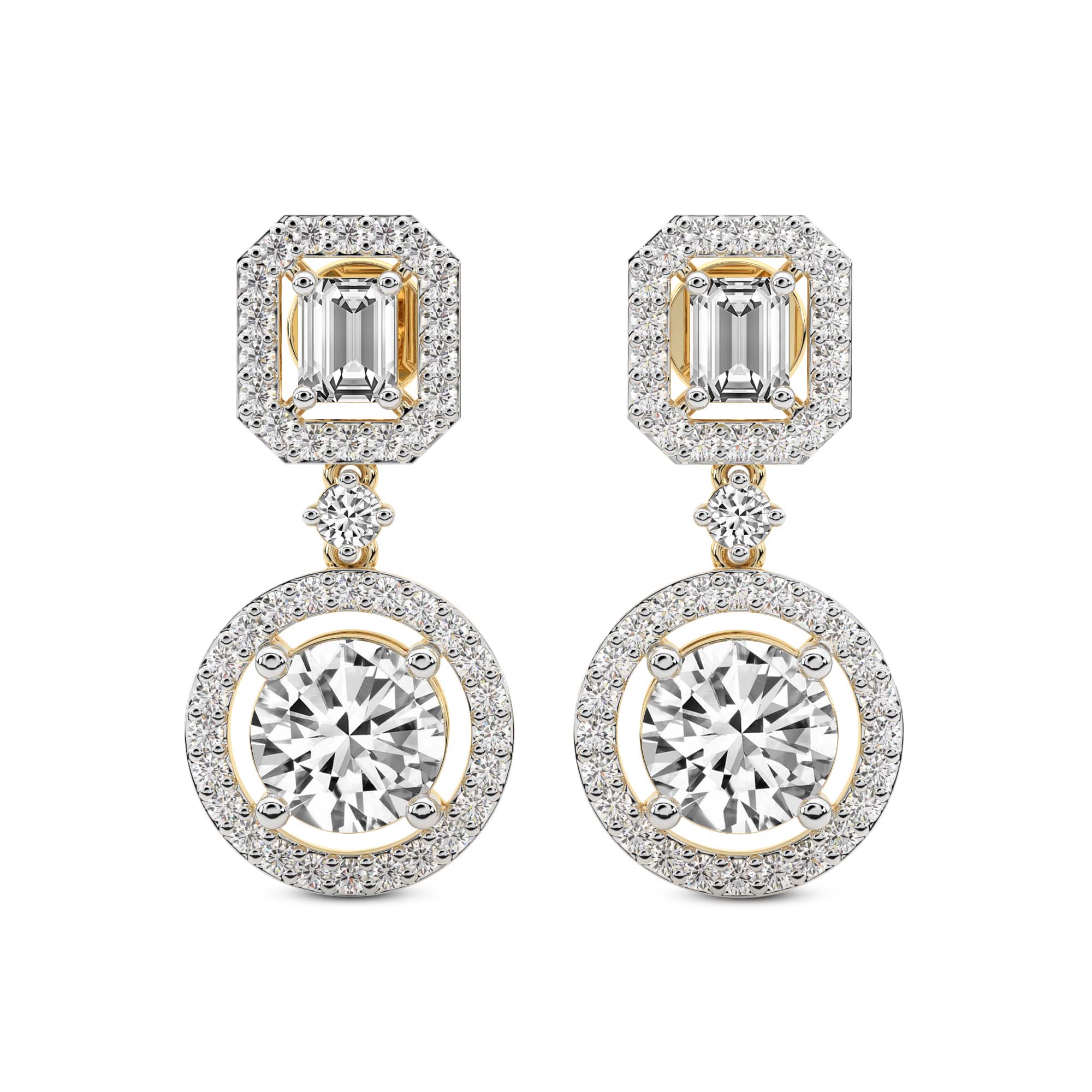 Sparkles Art Deco Halo Drop Diamond Earring