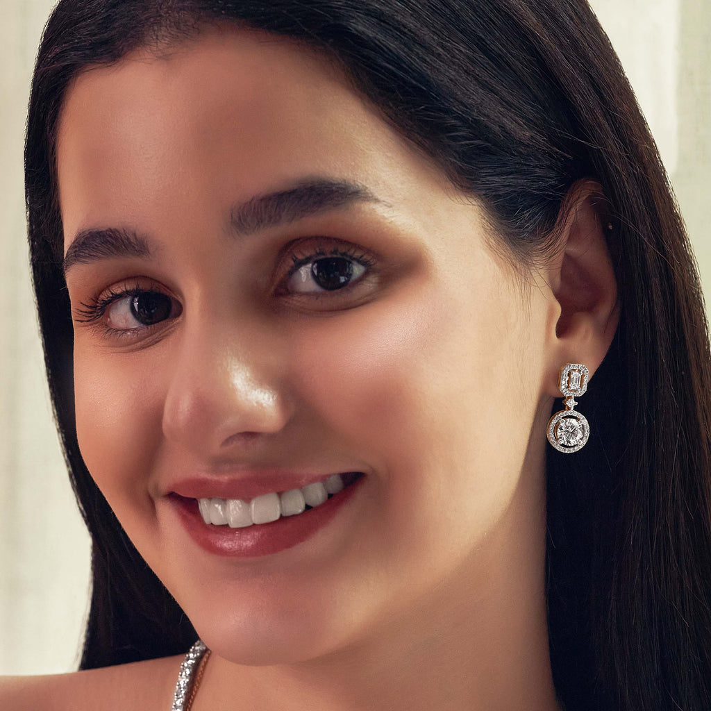 Sparkles Art Deco Halo Drop Diamond Earring