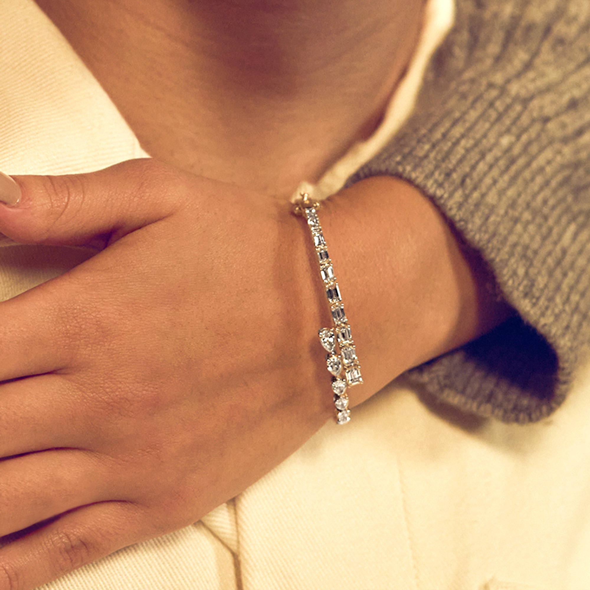 Sparkles Baguette & Pear-Shaped Bangle Bracelet