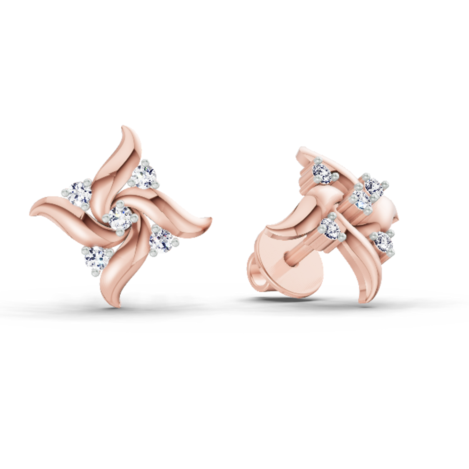 0.1 Ct Floral Stud Earrings | 14K Rose Gold  FG VS Quality Diamonds