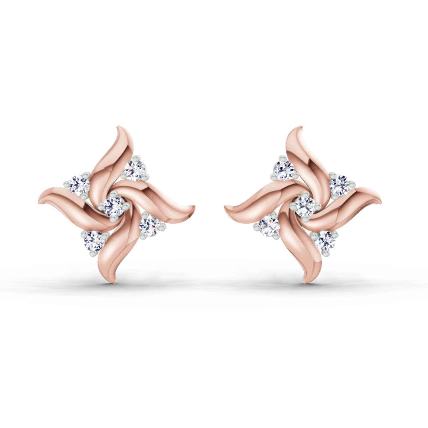 0.1 Ct Floral Stud Earrings | 14K Rose Gold  FG VS Quality Diamonds