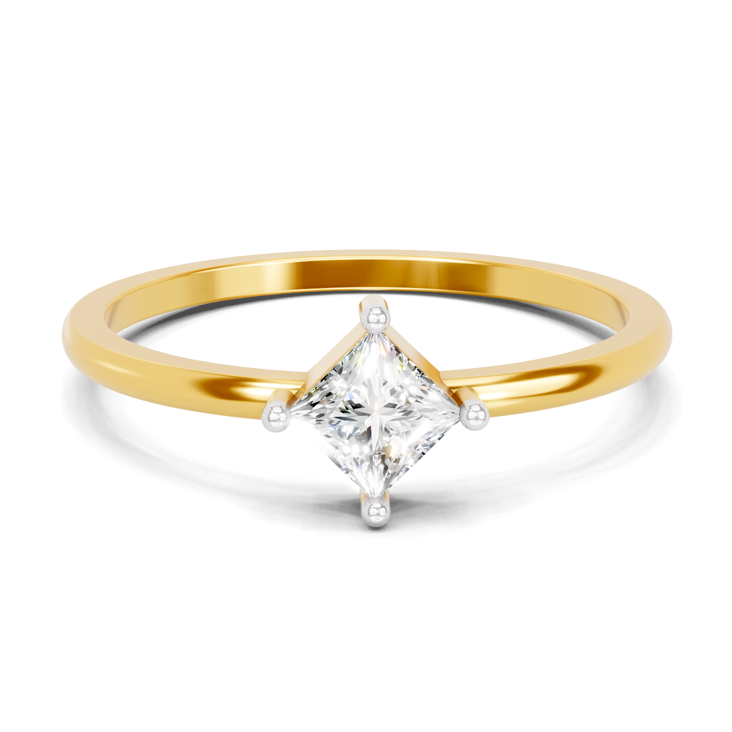 Sparkles Lab Grown Diamond 0.04 Kite-Set Princess Cut Solitaire Ring| 14K Yellow Gold