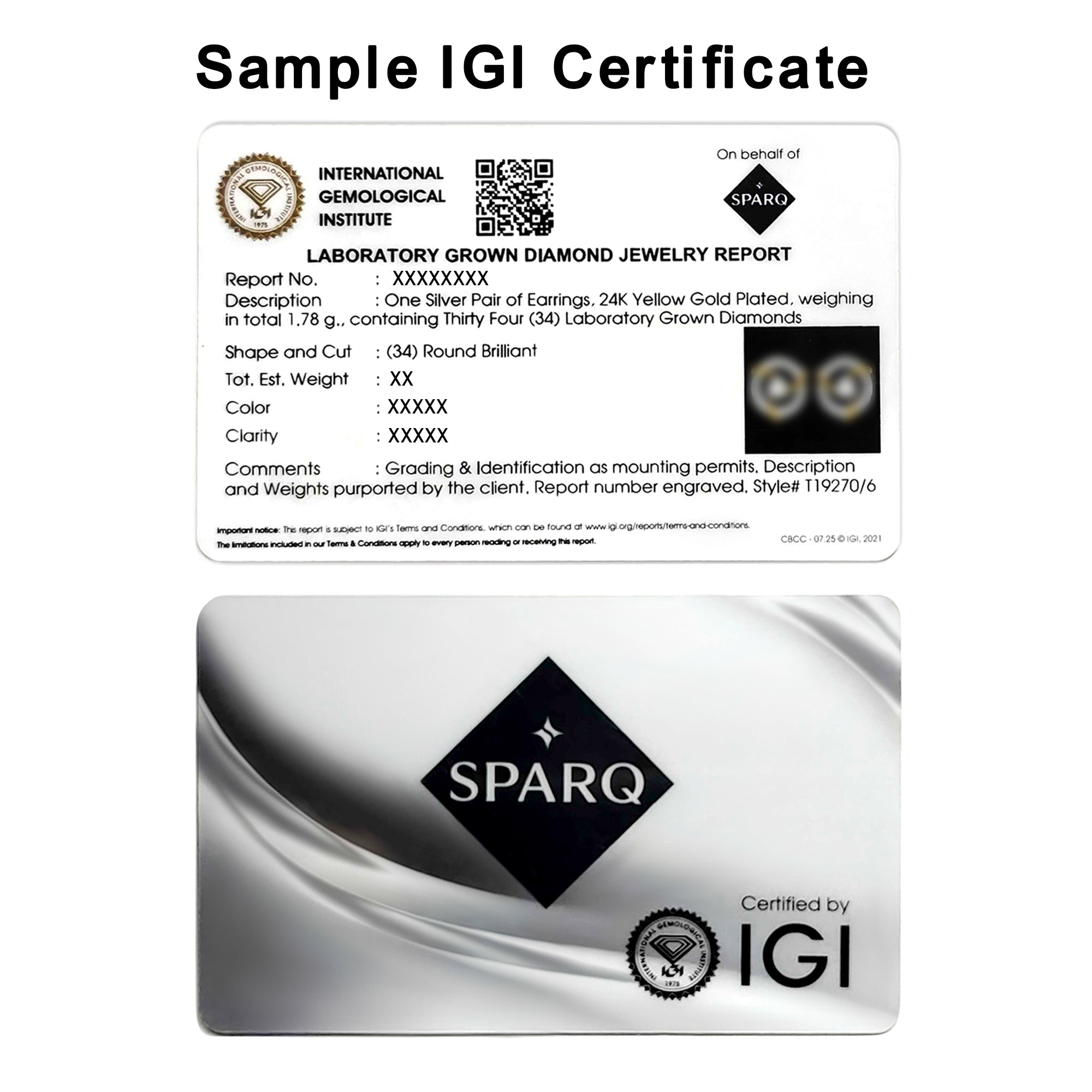 0.67 Carat IGI Certified Round & Baguette Shape F-G VS Quality Diamond | 925 Sterling Silver Yellow Gold Plated Fashion Earrings