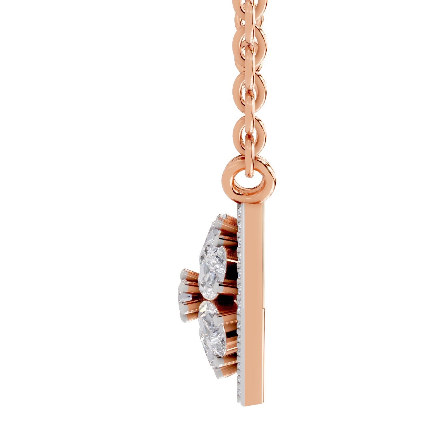1.63 Ct Pear & Round Shape Floral Diamond Necklace | 14K Rose Gold